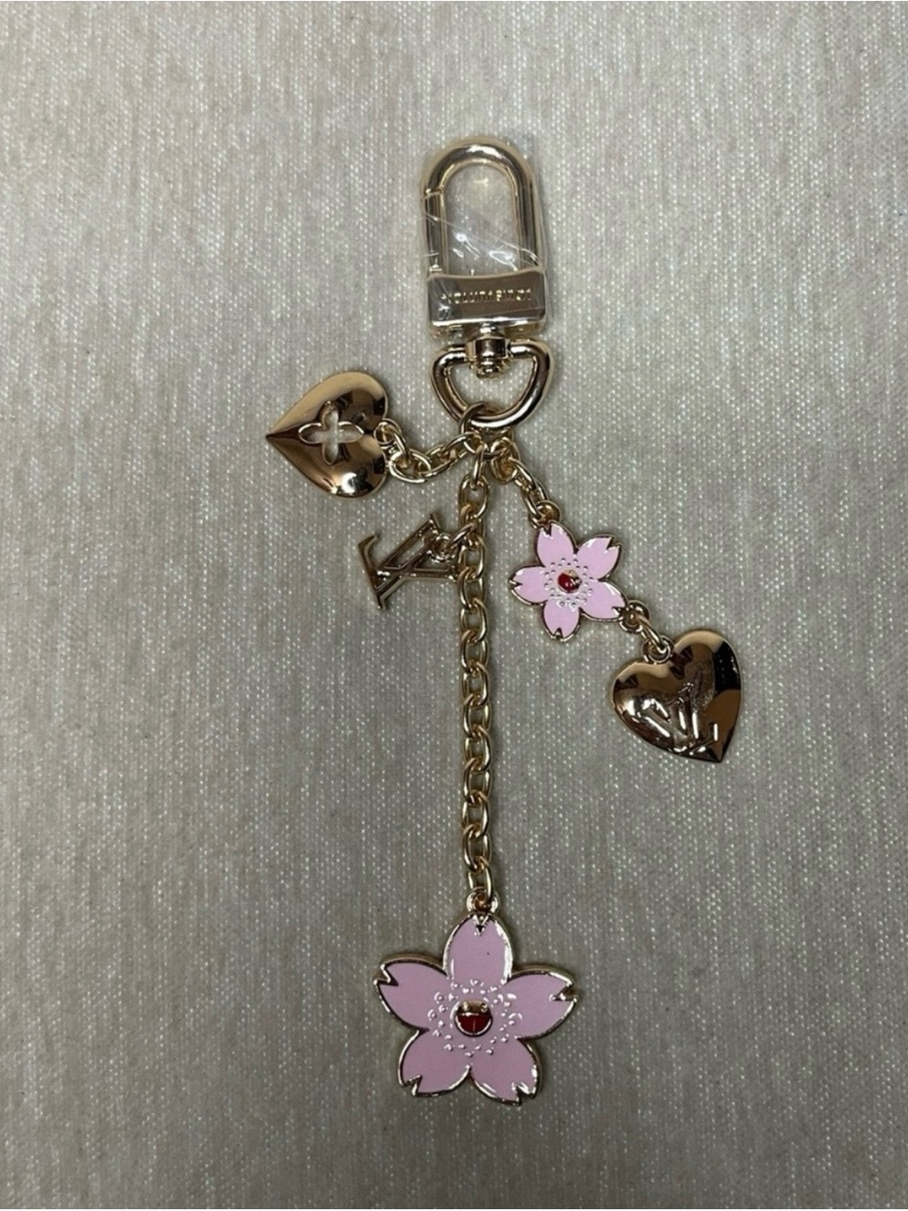 Louis Vuitton Pink and Gold Flower & Heart Charm Key Holder